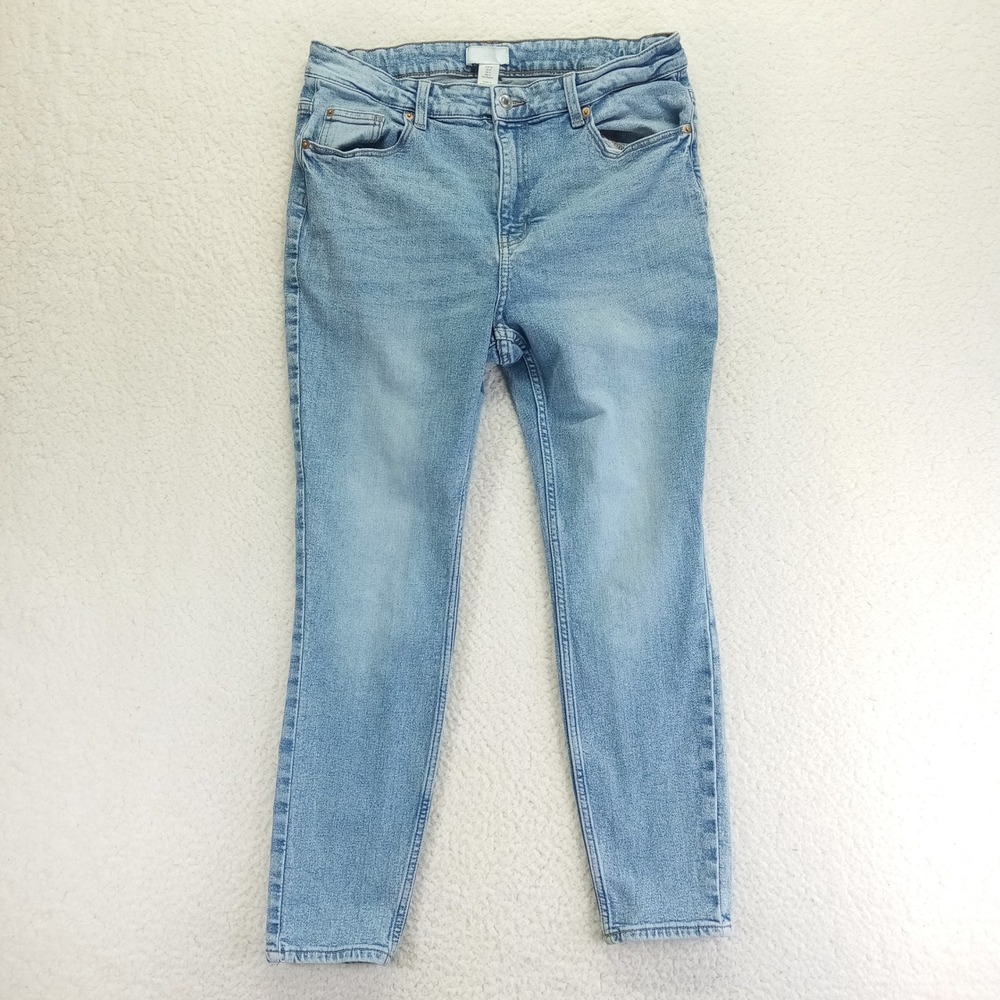 HM Womens High Rise Slim Fit Light Wash Denim Jeans Size 16 Ankle Length Blue